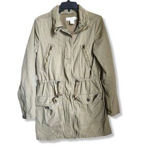 H&M Utility Jacket Anorak Olive Military‎ Tan Women's Size 6 Zip Snap Adjustable